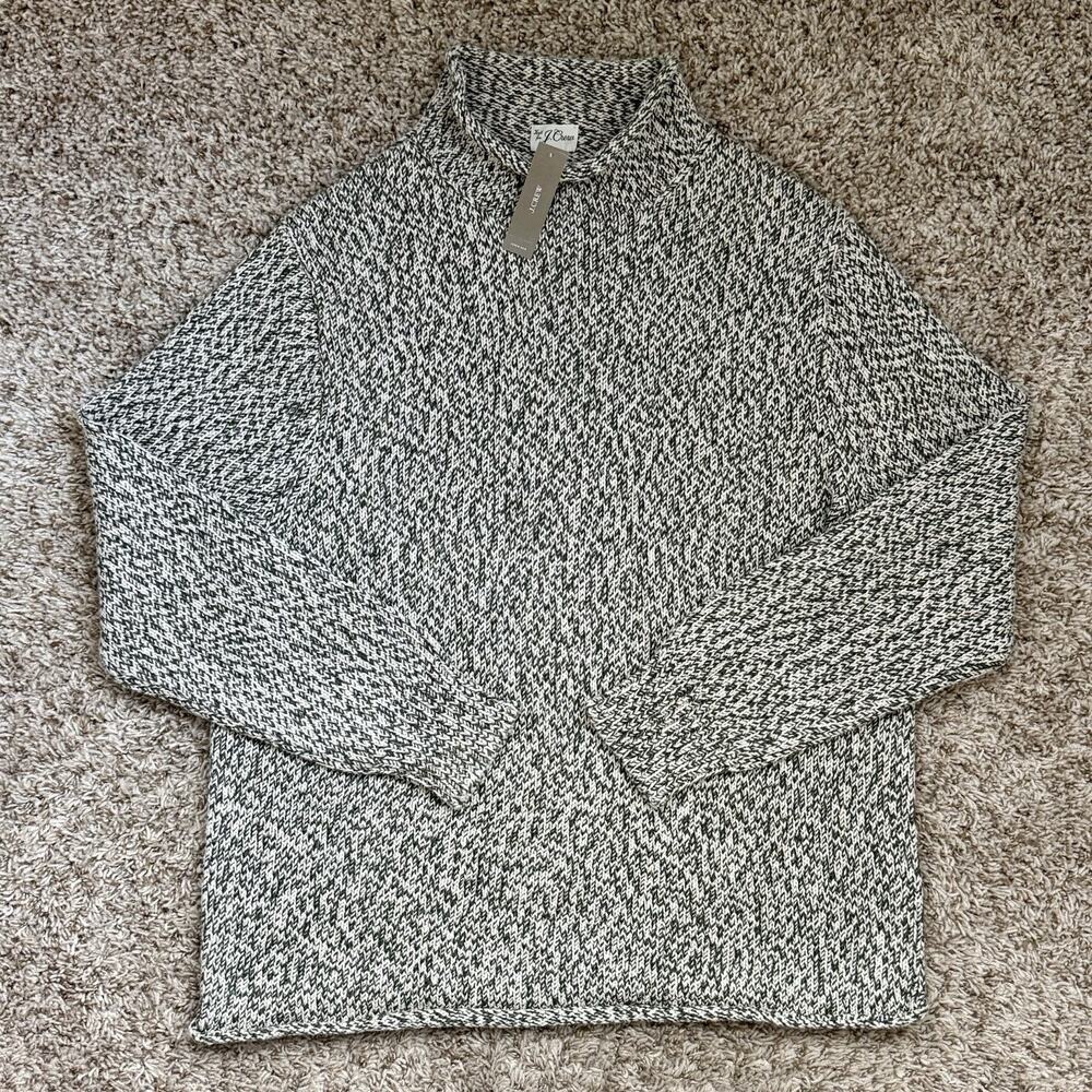 NWT J. Crew Roll Neck Cotton Sweater Oatmeal Green Fisherman Men’s Size Large - Picture 1 of 6